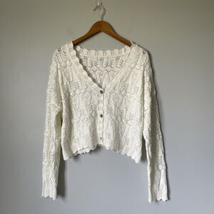 Cropped Knit Cottagecore Cardigan Sweater White Cream Women's Size Large